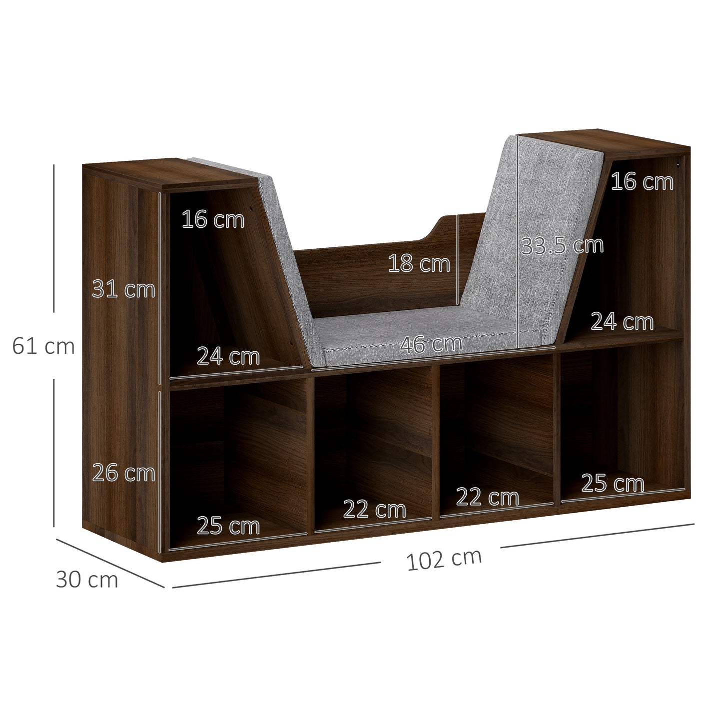 Elka Lado Wood Chestnut Cube Bookcase With Cushioned Reading Seat