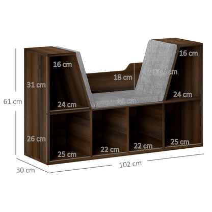 Elka Lado Wood Chestnut Cube Bookcase With Cushioned Reading Seat