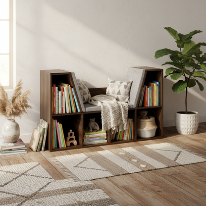 Elka Wood Chestnut Cube Bookcase With Cushioned Reading Seat