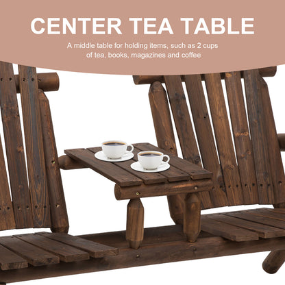 Basaveva Wood Natural Jack And Jill 2 Seater Garden Bench With Centre Coffee Table