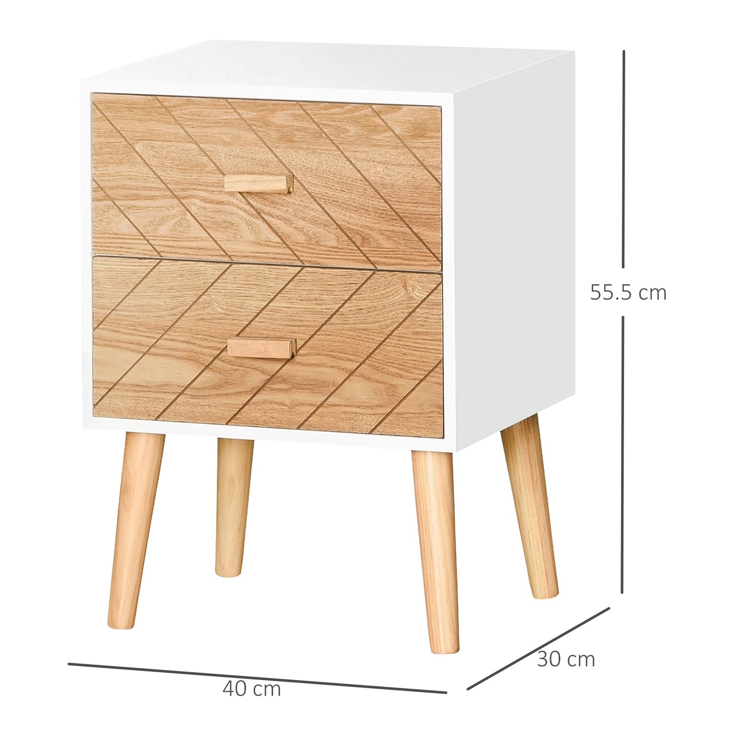 Hafane Set Of 2 White And Natural  Bedside Tables 2 Chevron Drawers