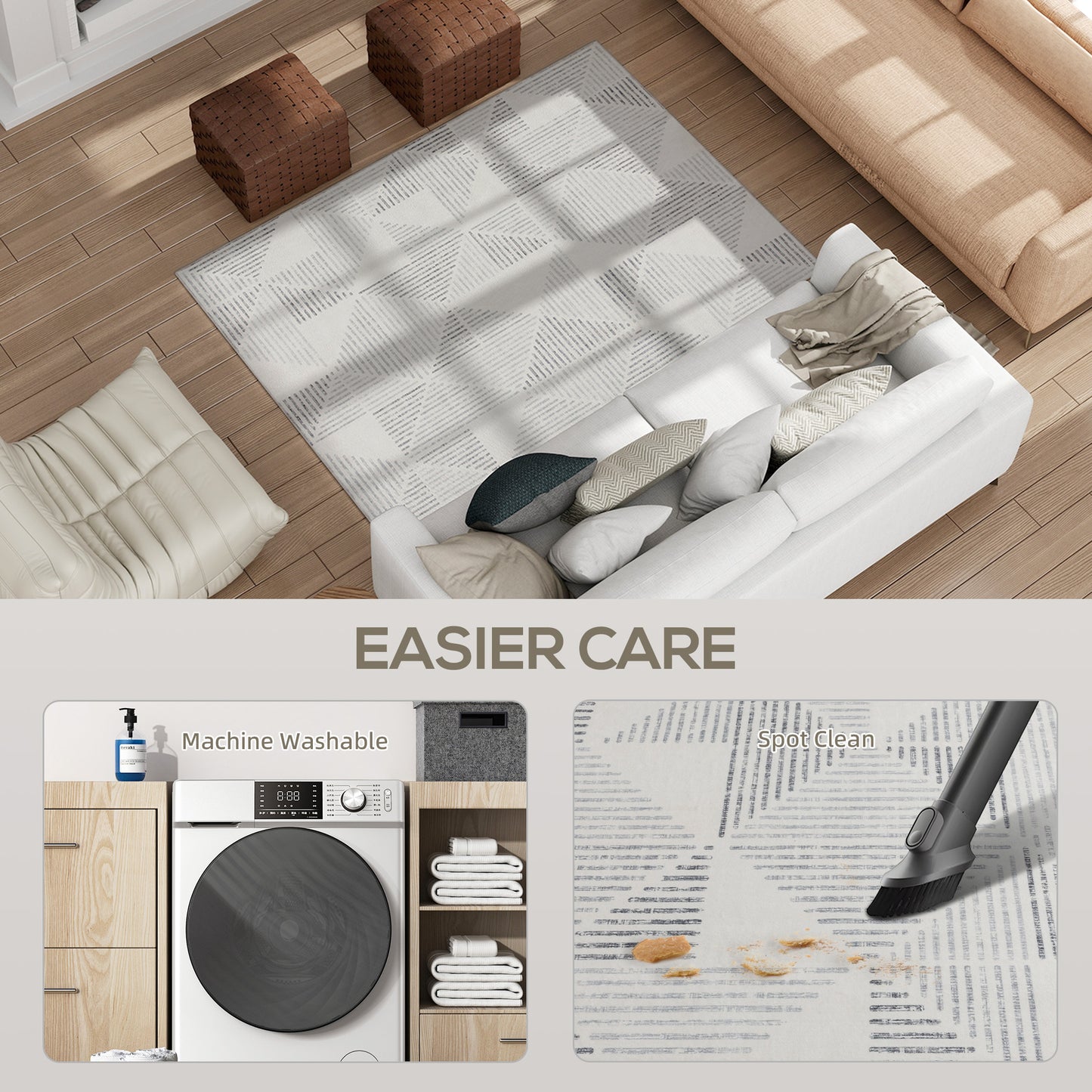 Fave 170cm Grey Geometric Non Slip Washable Rug