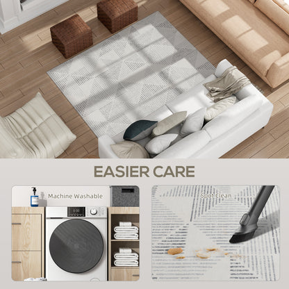 Fave 170cm Grey Geometric Non Slip Washable Rug