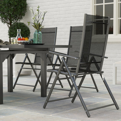 Cosuri 6 Seater Grey Mesh Outdoor Dining Set with Extendable Table and Folding Chairs