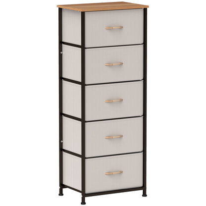 Yona Metal And Fabric Cream White 5 Drawer Industrial Storage Dresser With Steel Frame