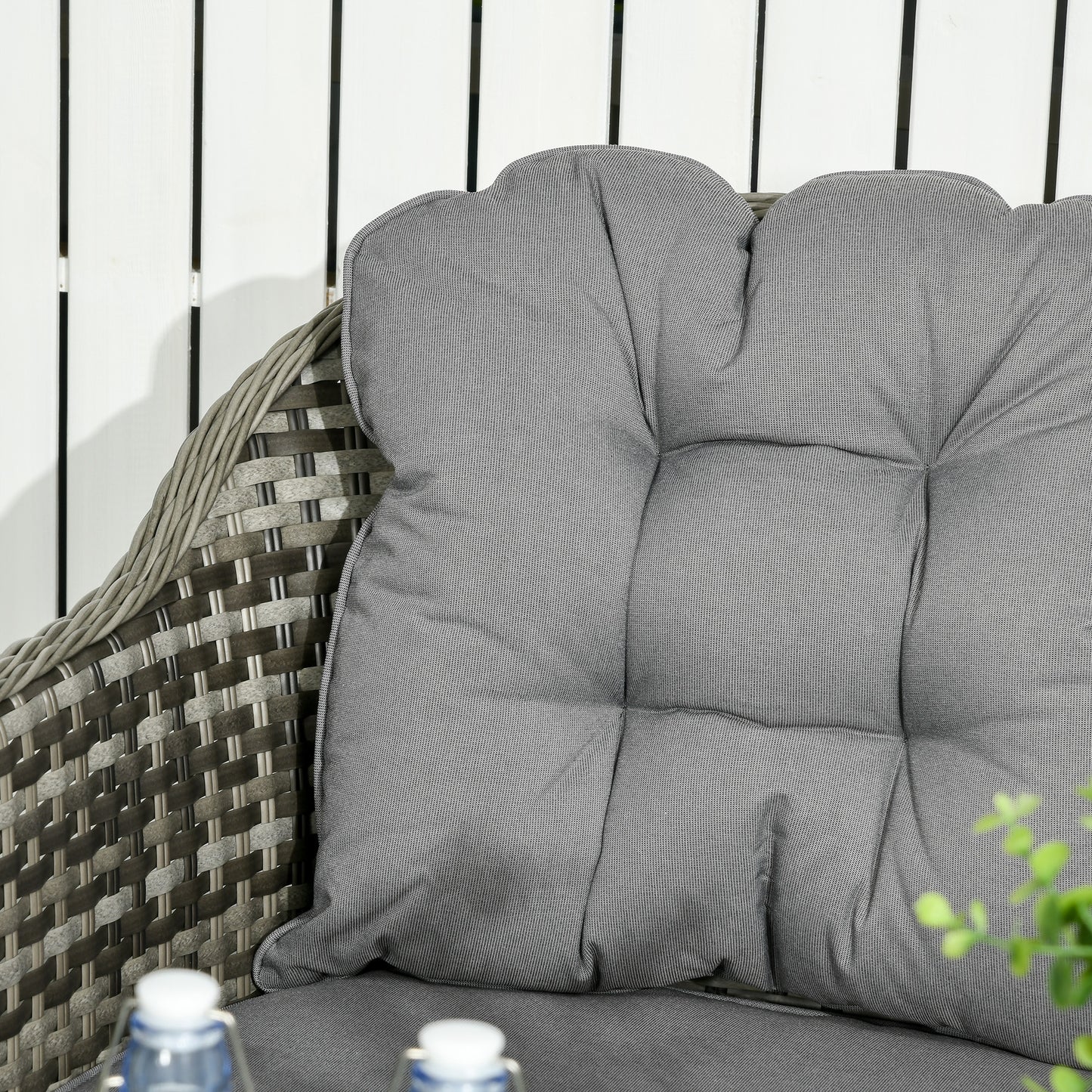 Nakevi Grey Rattan 4 Seater Garden Seating Set With Glass Top Coffee Table