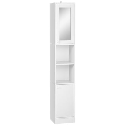 Marila Miro Narrow Tall Bathroom Cabinet With Mirror Adjustable Shelves And Double Doors White