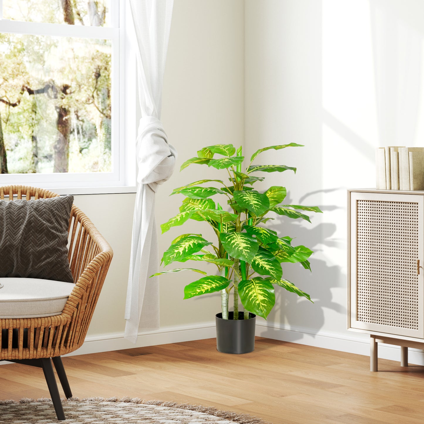 Ditoli Artificial White Rose Plants In Pots For Interior Styling