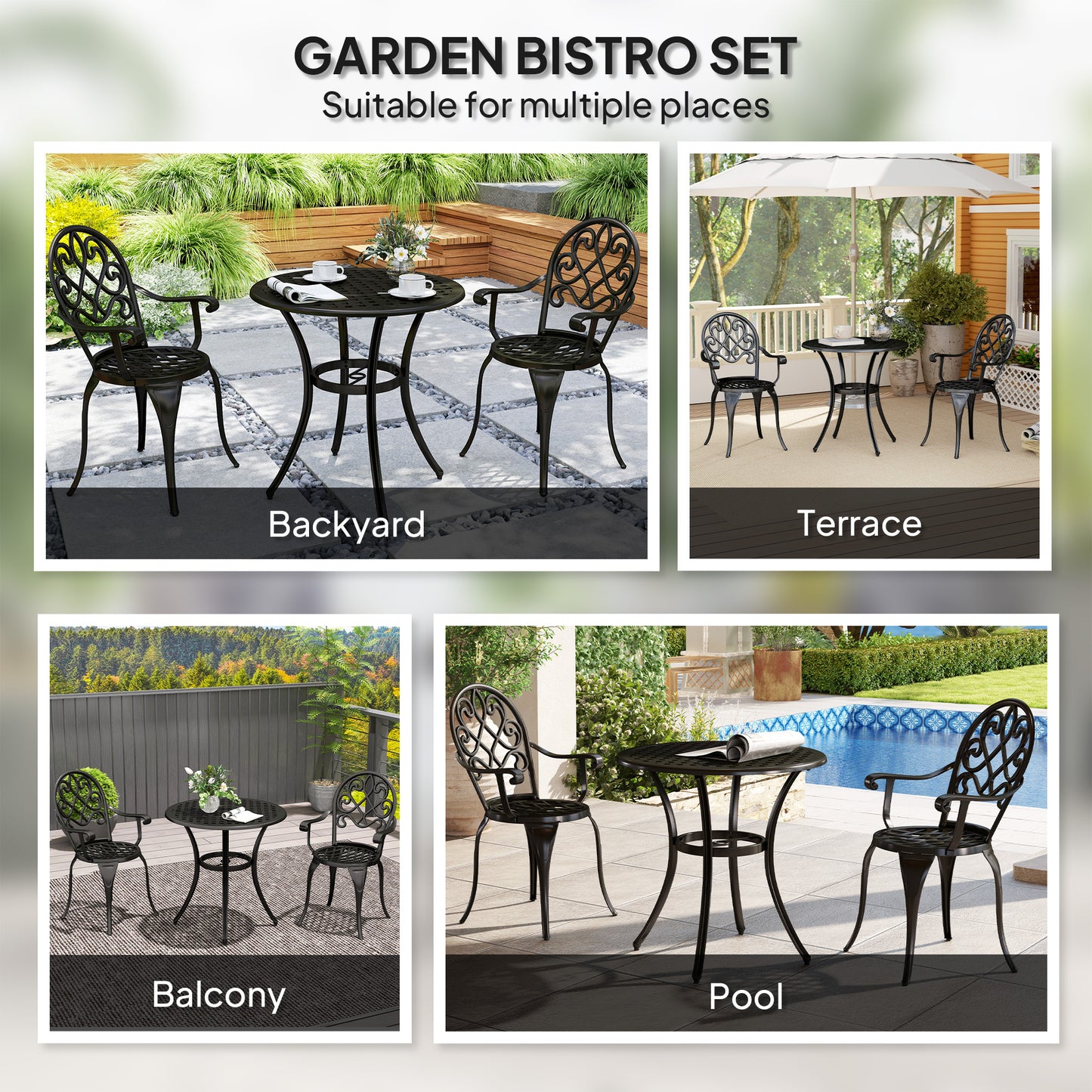 Ninette Aluminium Black 3 Piece Garden Bistro Set