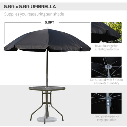 Jattare 4 Seater Metal and Mesh Black Garden Dining Set With Parasol Folding Chairs And Glass Table