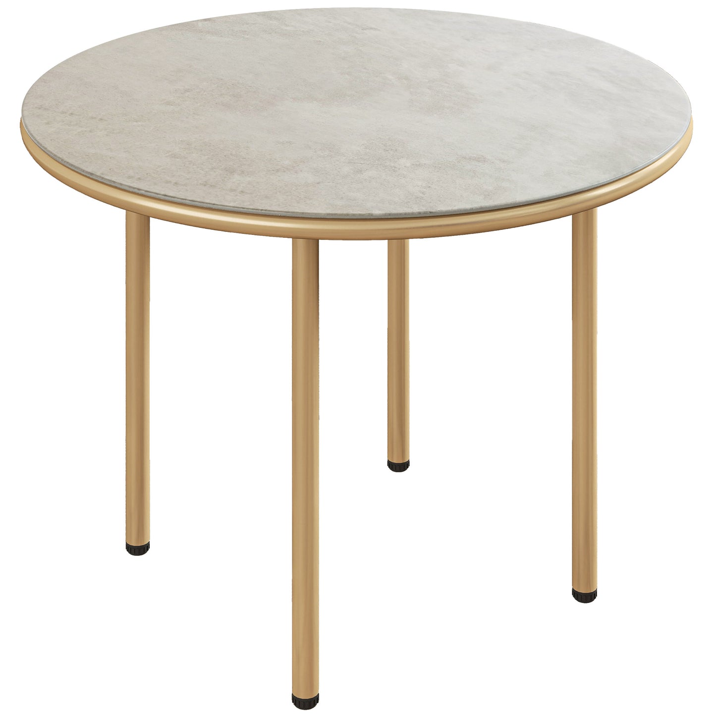 Bake Steel Beige Round Side Table With Faux Marble Glass Top