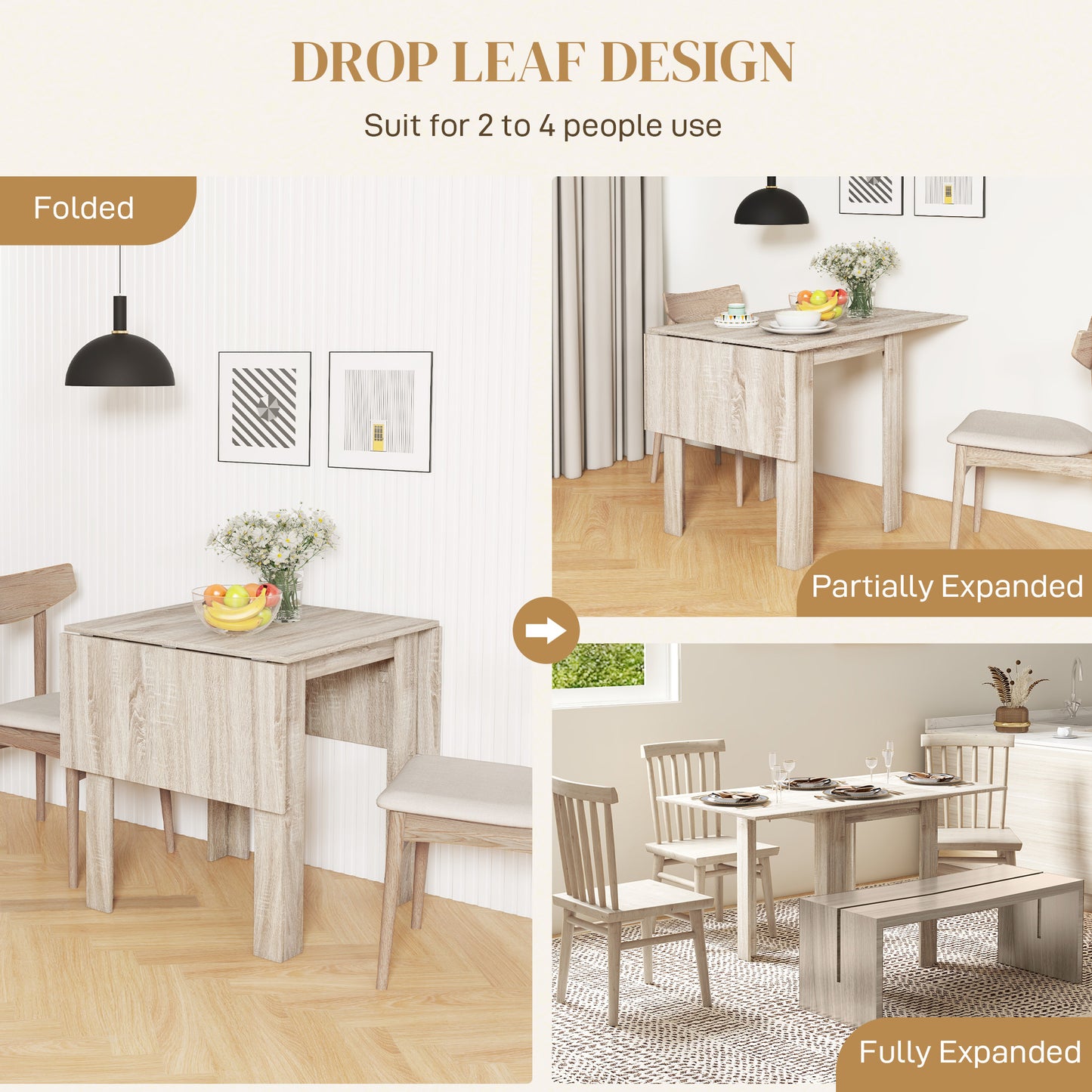 Sozilu Wooden Wood Effect Drop Leaf Dining Table Seating 4