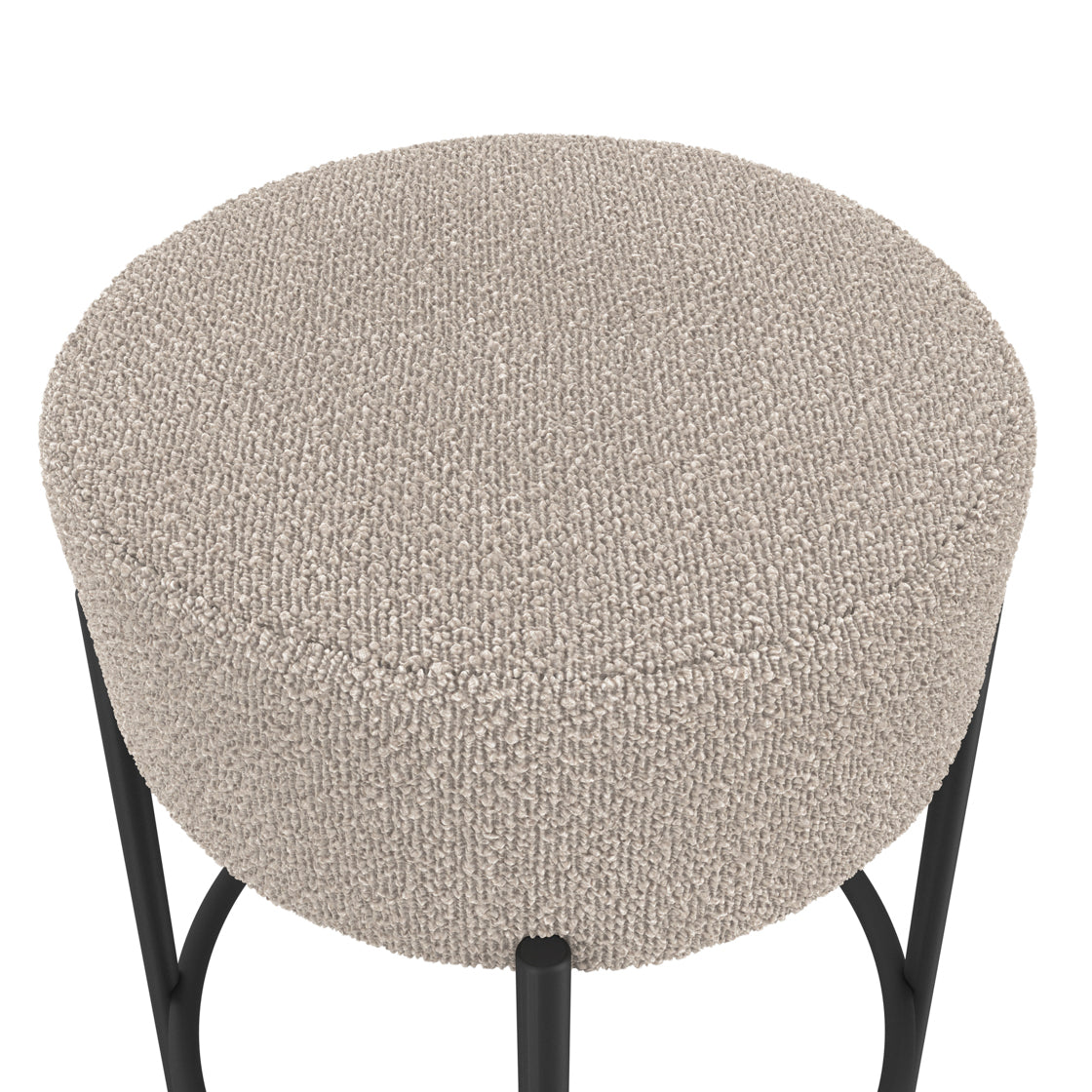 Tanji Cream Boucle Round Bar Stool Black Metal Legs