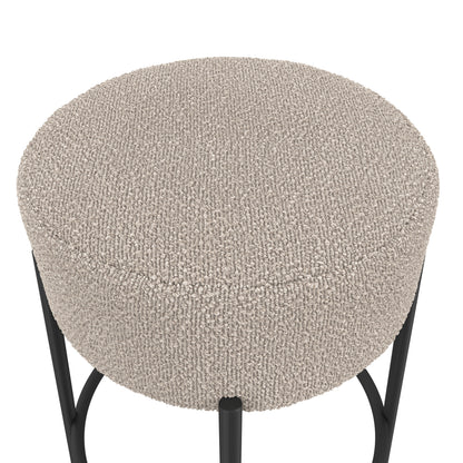 Tanji Cream Boucle Round Bar Stool Black Metal Legs