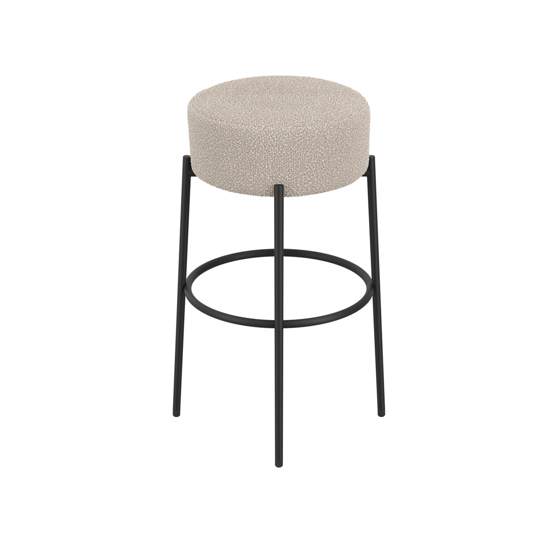 Tanji Cream Boucle Round Bar Stool Black Metal Legs