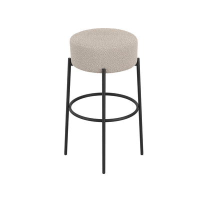 Tanji Cream Boucle Round Bar Stool Black Metal Legs