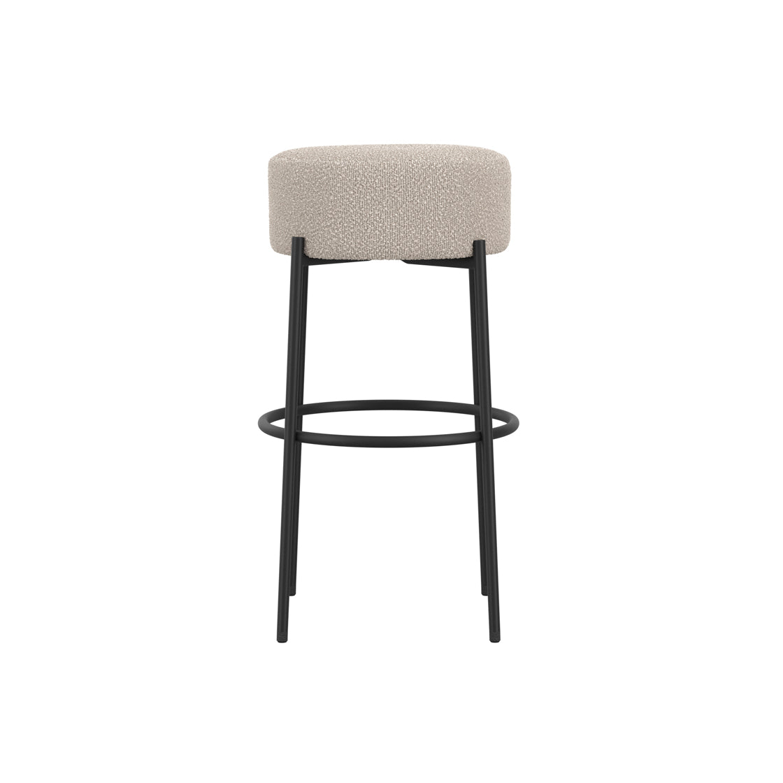 Tanji Cream Boucle Round Bar Stool Black Metal Legs