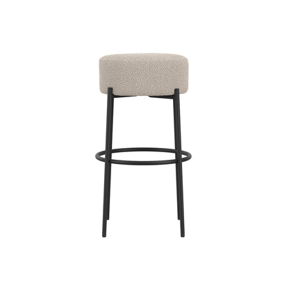 Tanji Cream Boucle Round Bar Stool Black Metal Legs