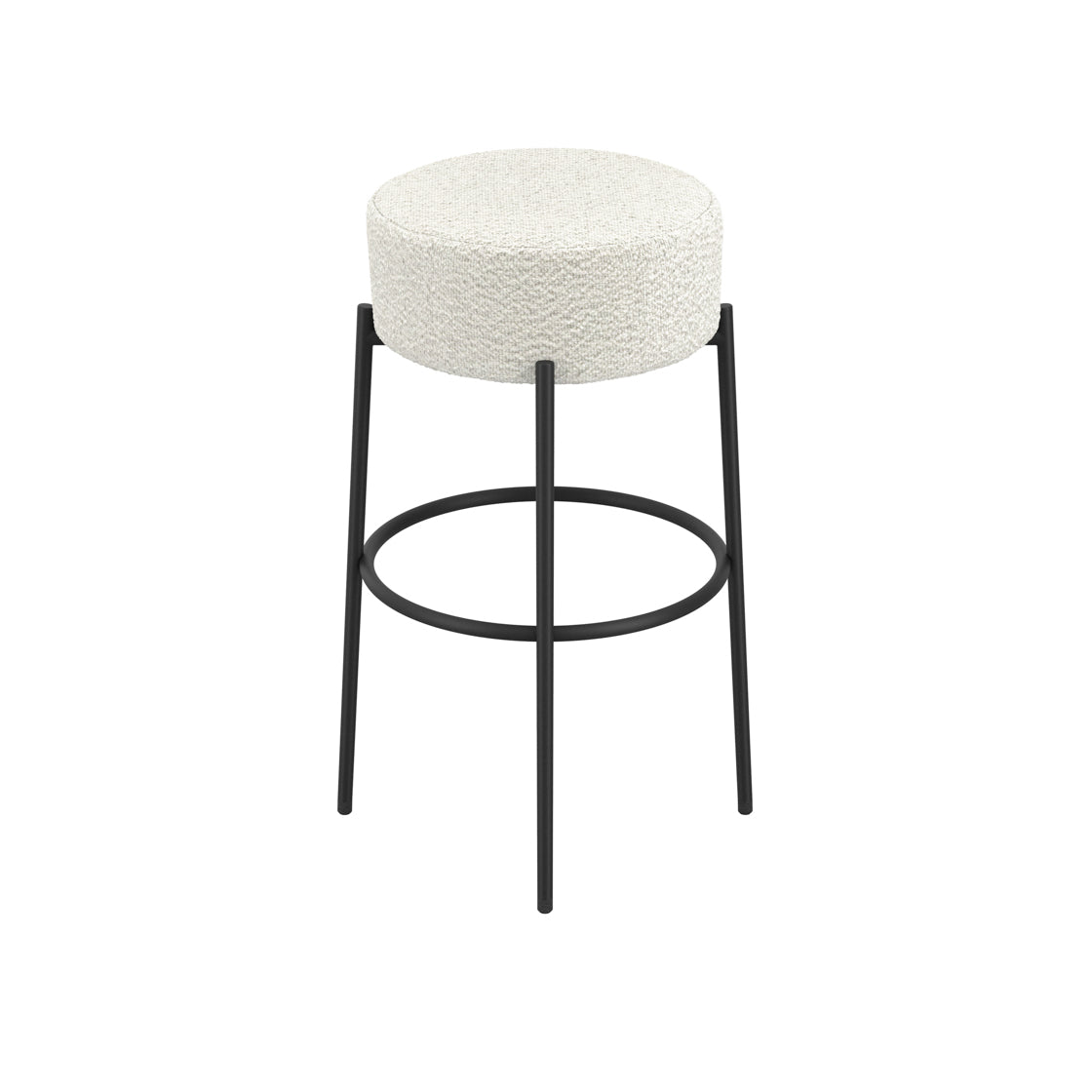 Tanji Ivory Boucle Round Bar Stool Black Metal Legs