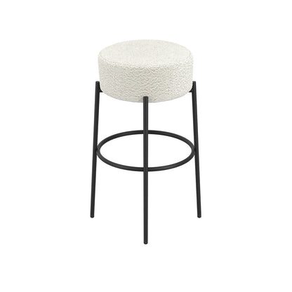 Tanji Ivory Boucle Round Bar Stool Black Metal Legs