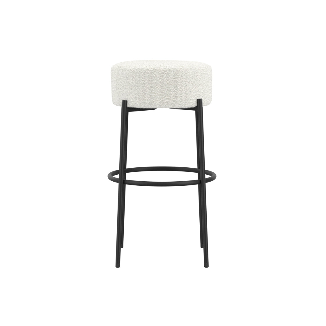 Tanji Ivory Boucle Round Bar Stool Black Metal Legs
