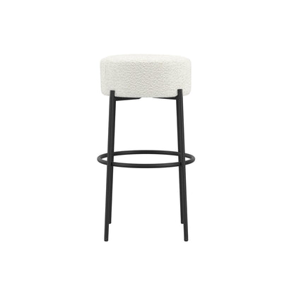 Tanji Ivory Boucle Round Bar Stool Black Metal Legs