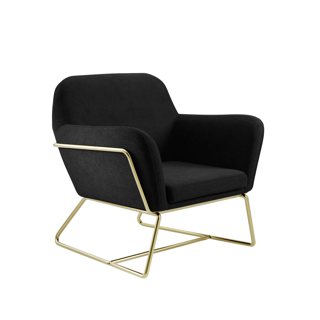 Marseille Black Velvet Upholstered Armchair Gold Metal Legs