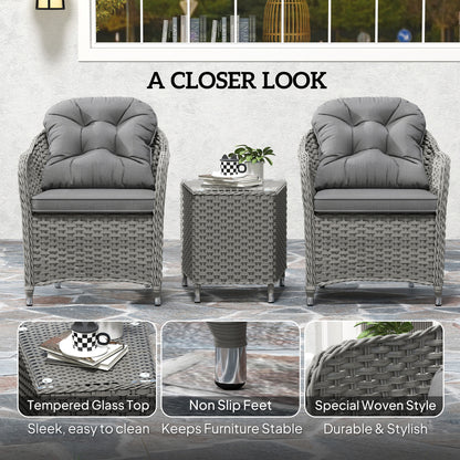Ravi Rattan Light Grey 3 Piece Bistro Garden Furniture Set