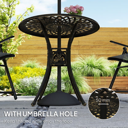 Kenofa Cast Aluminium Bronze Round Garden Dining Table With Parasol Hole