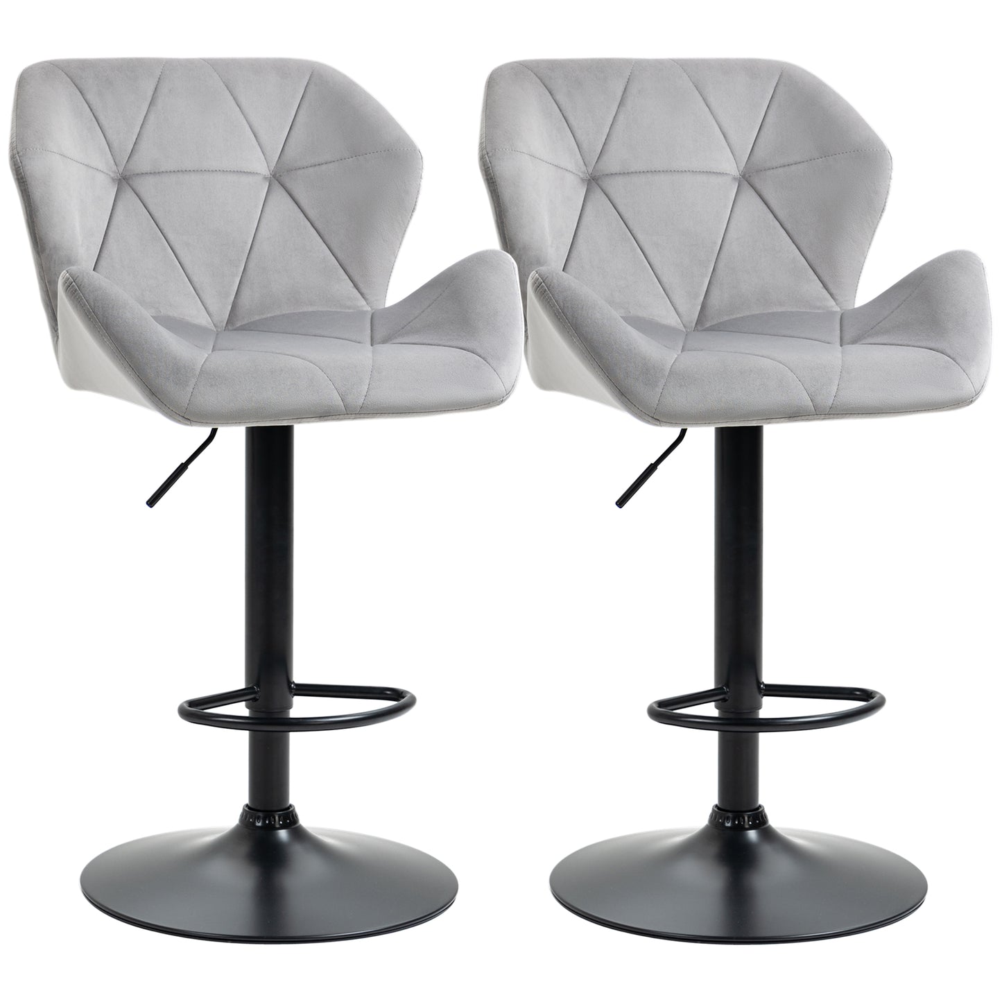 Savi Velvet Grey Adjustable Swivel Bar Stools Set Of 2 With Sculpted Seat And Footrest