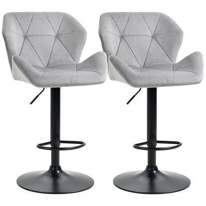 Savi Velvet Grey Adjustable Swivel Bar Stools Set Of 2 With Sculpted Seat And Footrest
