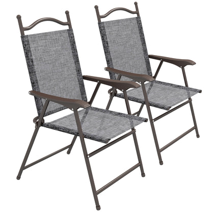 Hael Set Of 2 Metal Grey Folding Garden Chairs With Fabric Mesh Seats