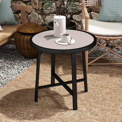 Moreve Black and Grey Wood Effect Round Outdoor Side Table With Steel Frame