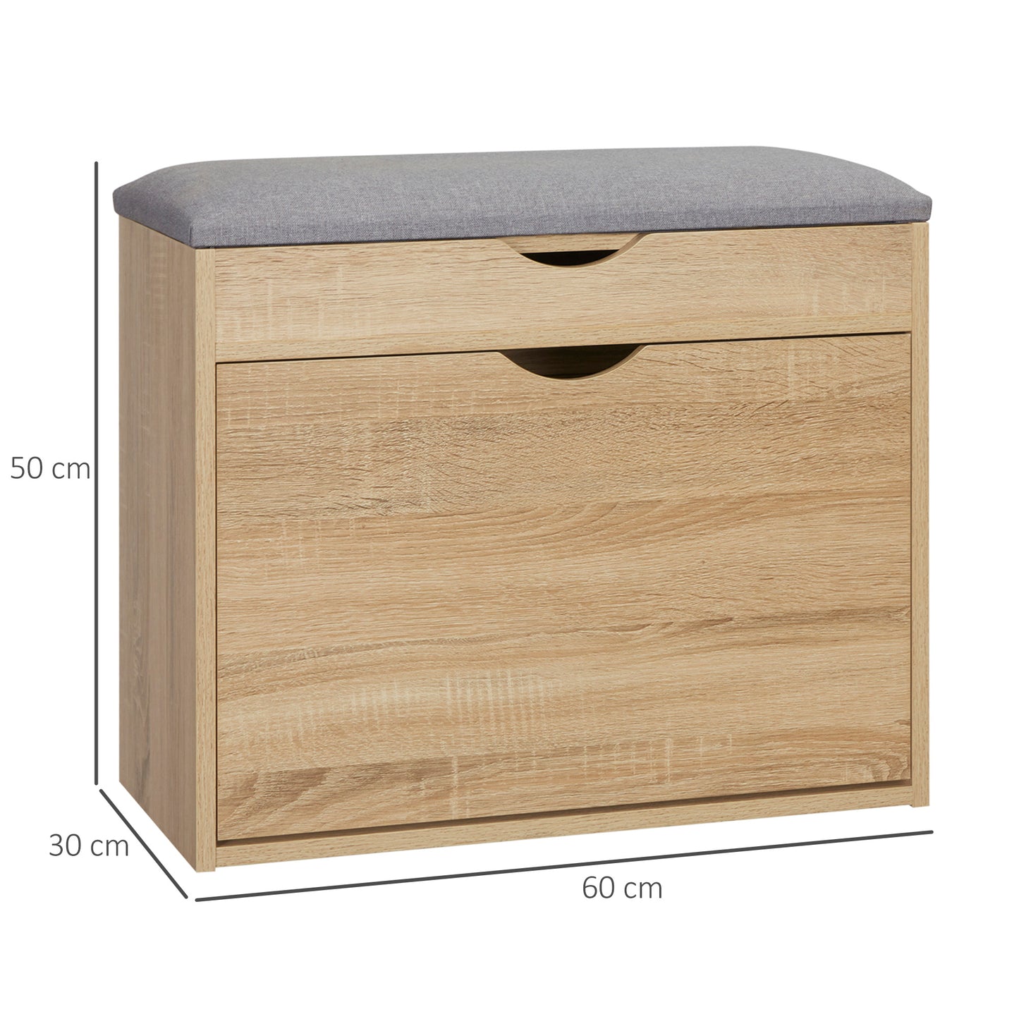 Zielma Wooden Natural Shoe Bench With Flip Up Storage And Grey Cushioned Seat