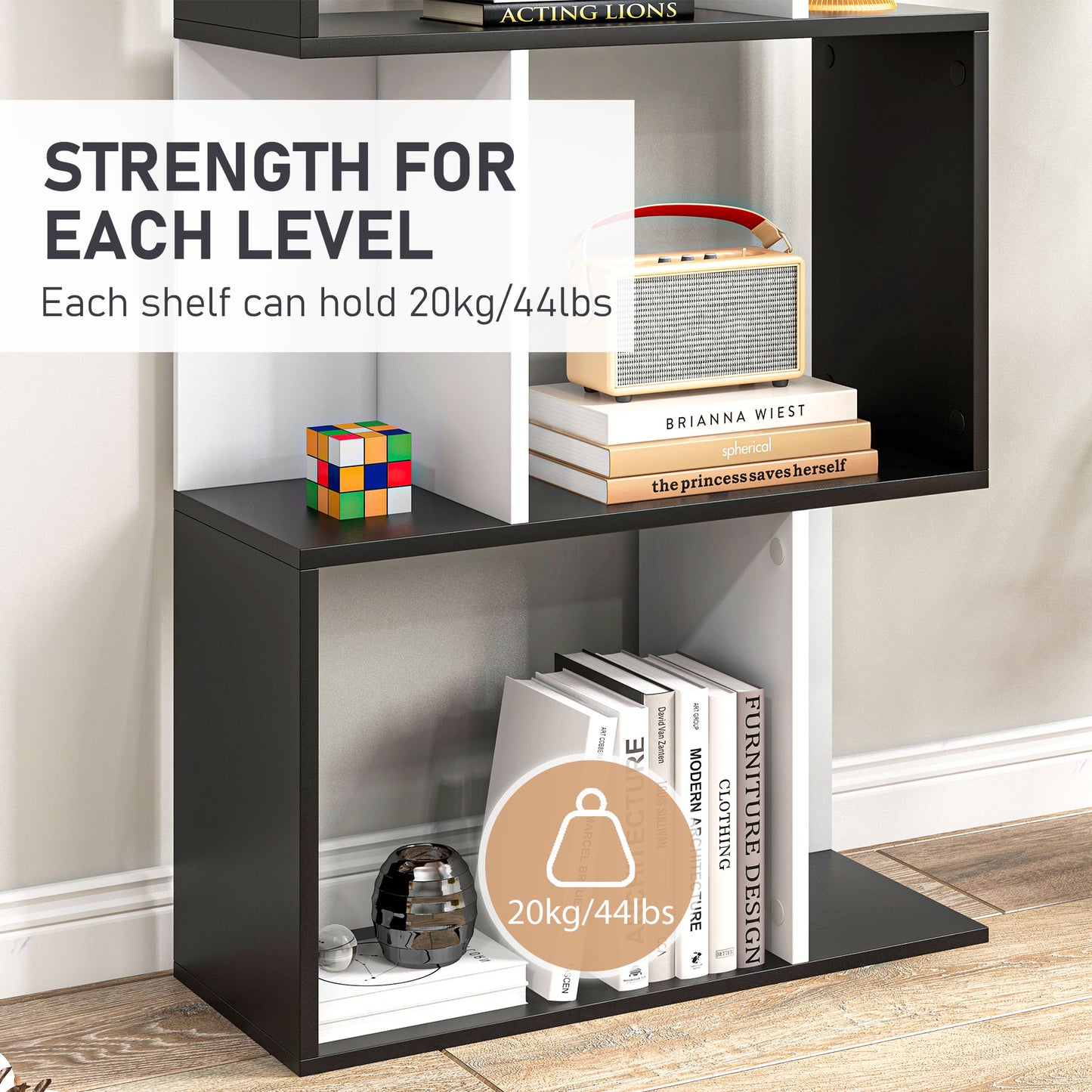 Noli Diha Wood And Metal Black And White S ShaFauxd Freestanding Bookcase With 5 And 6 Tier Layout