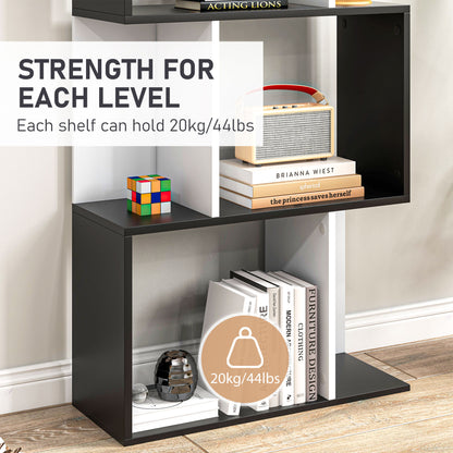 Noli Diha Wood And Metal Black And White S ShaFauxd Freestanding Bookcase With 5 And 6 Tier Layout