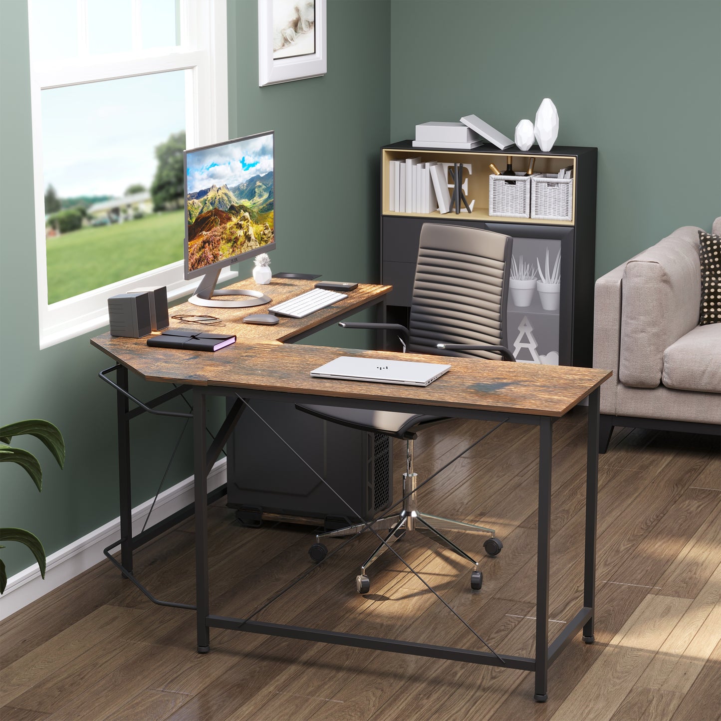 Yota 150cm Wooden Rustic Brown L Shaped Gaming Desk