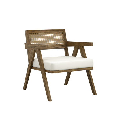 Martone Wooden Rattan Ecru White Woven Accent Chair