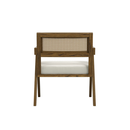 Martone Wooden Rattan Ecru White Woven Accent Chair