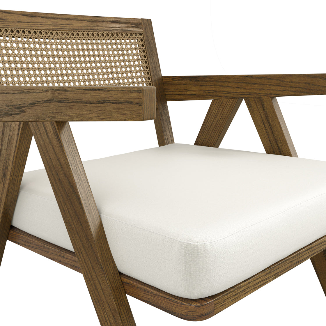 Martone Wooden Rattan Ecru White Woven Accent Chair