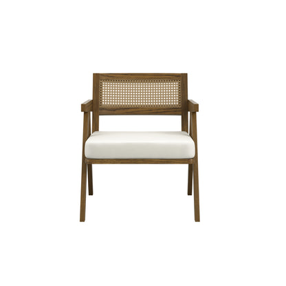 Martone Wooden Rattan Ecru White Woven Accent Chair