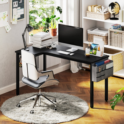 Monotta 145cm Metal Black L Shaped Gaming Desk With Cable Management Fabric Storage and Hooks