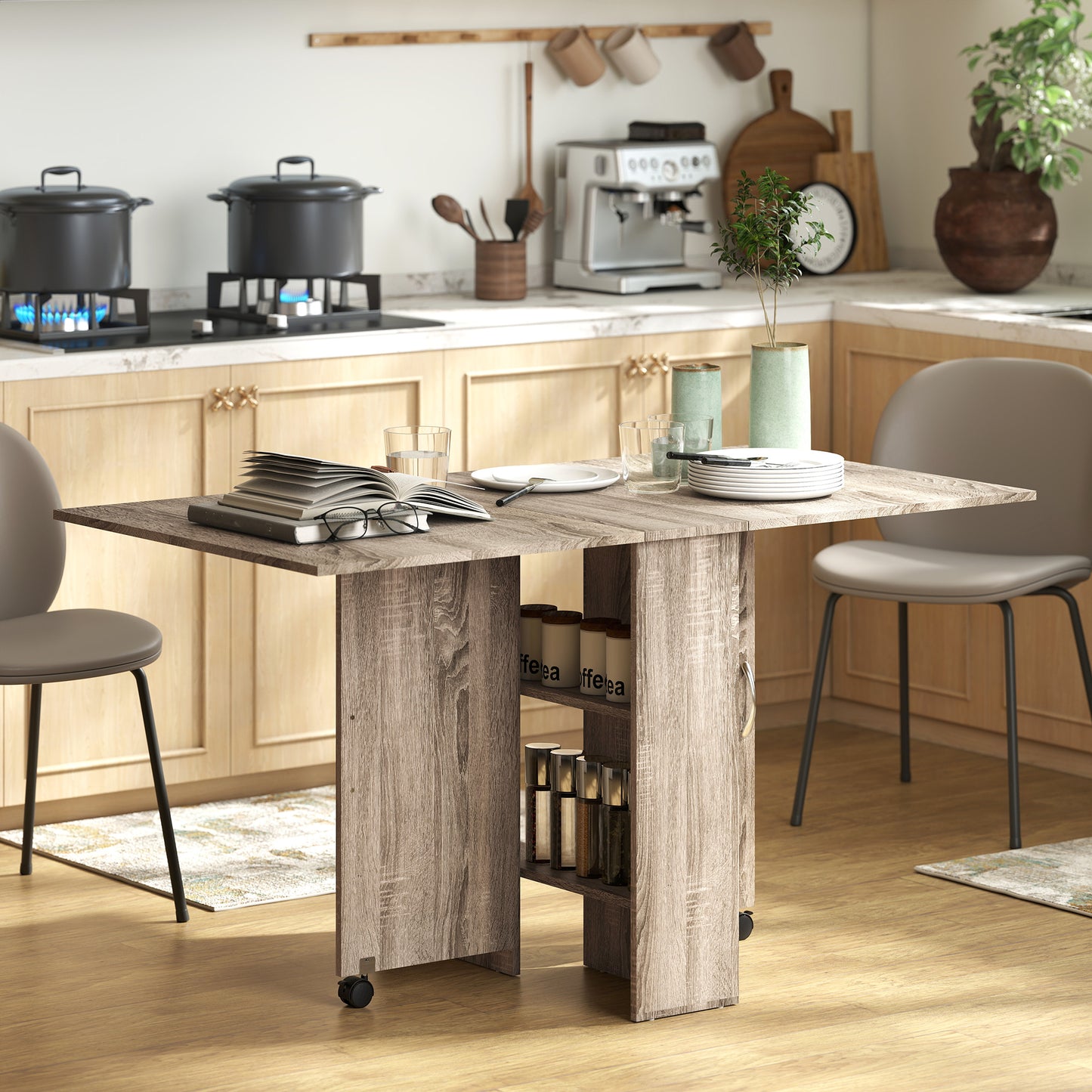 Tonana Tane Wooden Grey Ex10dable Drop Leaf Dining Table Seating 4 To 6 With Storage