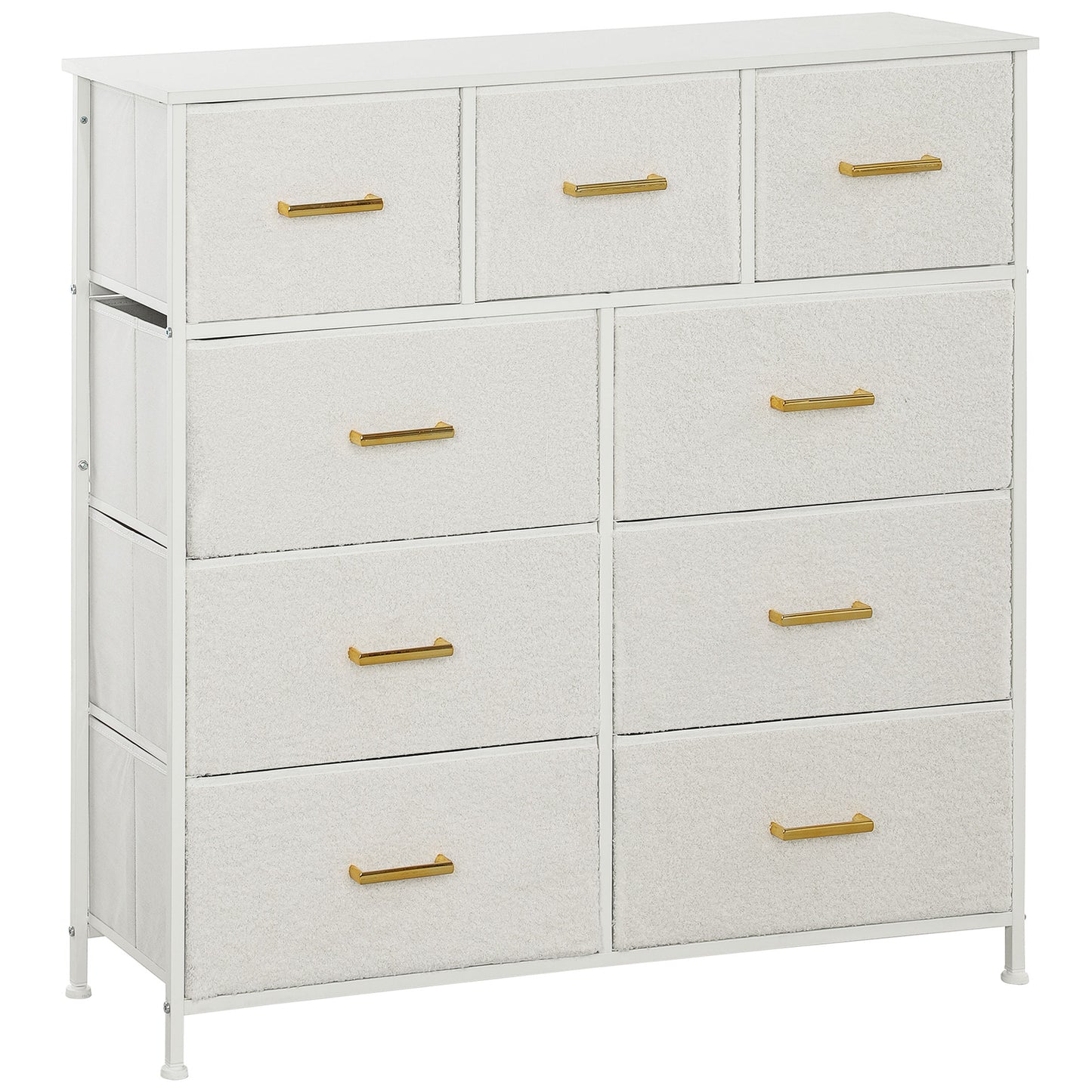Tafi Metal And Fabric Cream White 9 Drawer Boucle Storage Chest With Steel Frame
