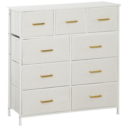 Tafi Metal And Fabric Cream White 9 Drawer Boucle Storage Chest With Steel Frame