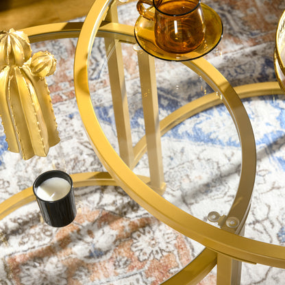 Sosuba Metal And Glass Gold Tone Set Of 2 Modern Nesting Coffee Tables