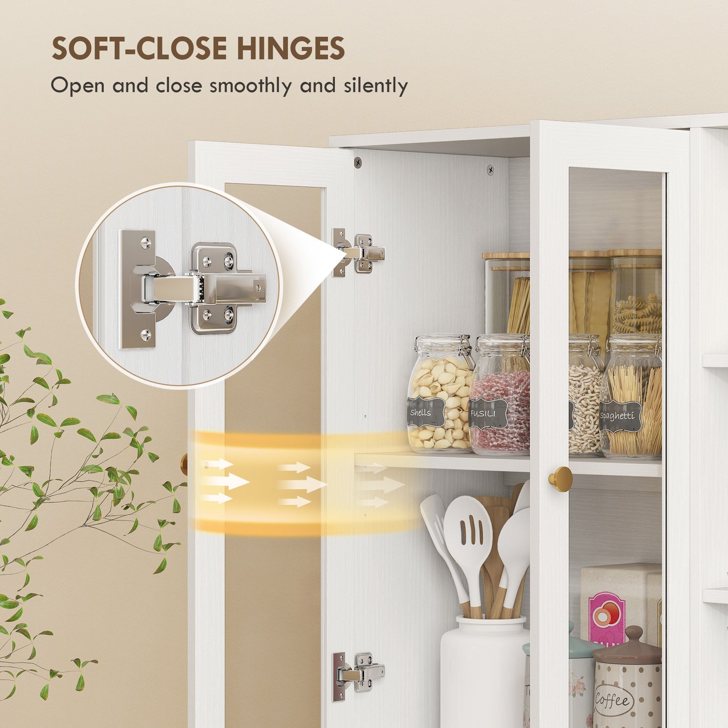 Samalo Wooden White Wood Effect Kitchen Storage Cabinet With Glass Doors