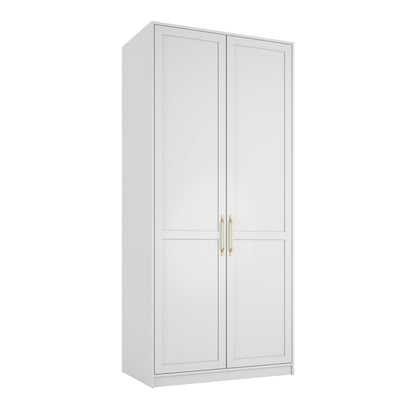 Kahs White Wooden 2 Door Storage Wardrobe Gold Handles