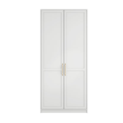Kahs White Wooden 2 Door Storage Wardrobe Gold Handles