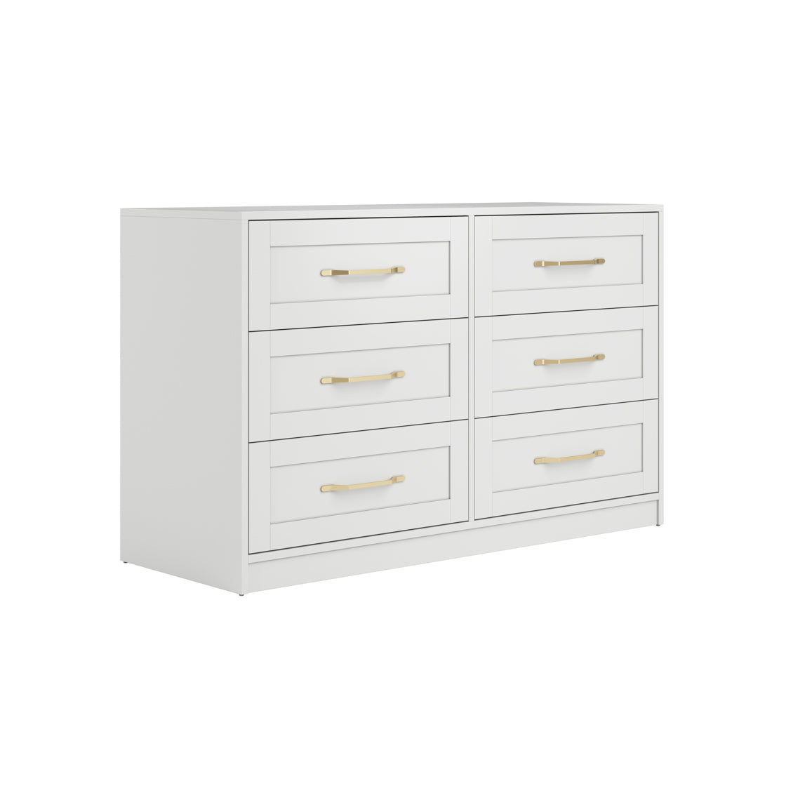 Kahs White Wooden 6 Drawer Storage Chest Gold Handles